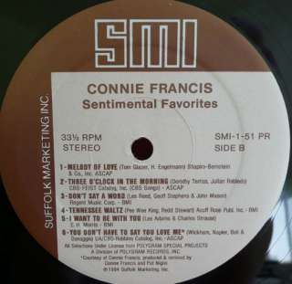 CONNIE FRANCIS LP sentimental favorites VINYL RECORD nm pop  