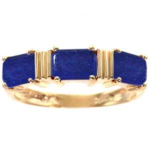   Gold Octagon Three Stone Ring Lapis Lazuli, size5: diViene: Jewelry