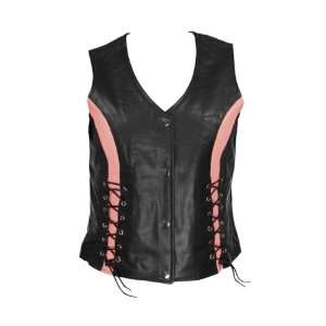   Leather Motorcycle Vest with Front Laces   Color : Pink   Size : Small