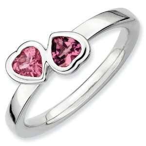   Stackable Expressions Pink Tourmaline Double Heart Ring: Jewelry