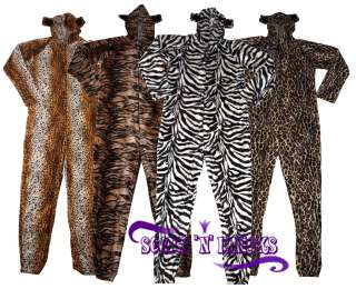 Adult All In One Pyjamas, One Piece, Sleep Suit, Onesie, Tiger, Zebra 