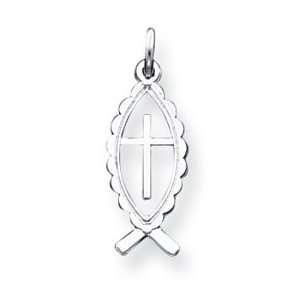 Sterling Scallop Edge Silver & Vermeil Ichthus Fish & Cross Charm with 