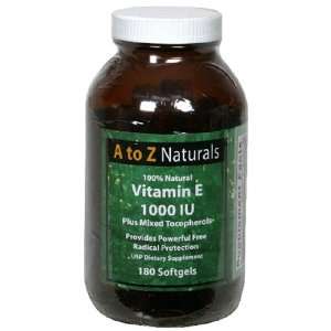  A to Z Naturals Vitamin E, 1000 I U, Softgels, 180 