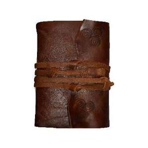 Brown Leather Bound Swirl Design Journal Made in NH 6x5 Medium Free 
