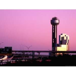 Reunion Tower and Hyatt Regency Hotel at Dusk, Dallas, United States 