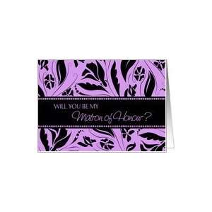 Matron of Honour Invitation   Purple & Black Floral Card 