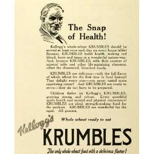  1923 Ad Kellogg Krumbles Cereal Breakfast Whole Wheat Food Healthy 