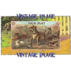   8cm) Gloss Stickers Dogs Fair Play Vintage Image