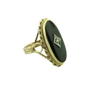  Vintage Inspired Onyx Handmade Ring 14K Yellow Gold: P&P 