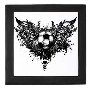  Keepsake Box Black Soccer Ball With Angel Wings 