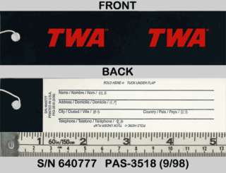 TWA TRANS WORLD 1990s v4 CABIN BAGGAGE TAG ~HIGHLY RARE  
