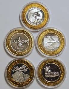 LOT OF 5 SILVER LIMITED EDITION $10 GAMING TOKENS  