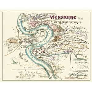  VICKSBURG MISSISSIPPI (MS) & REBEL BATTERIES CIVIL WAR MAP 