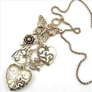 Retro vintage antique style multi pendant charms necklace. heart
