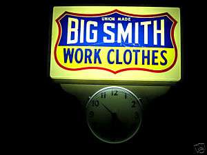 Vint BIG SMITH workwear lighted Clock Adv disp sign lee  