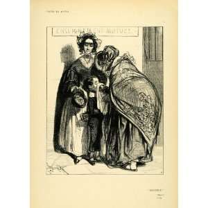 com 1904 Print Paul Gavarni French Art Mother Blowing School Son Nose 