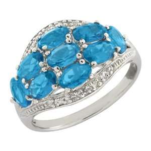   09 Ct Blue Apatite & White Topaz 925 Sterling Silver Ring Jewelry