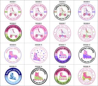 Round roller skate labels stickers party favors  