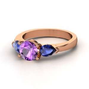  Triad Ring, Round Amethyst 14K Rose Gold Ring with 