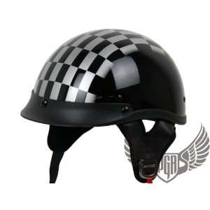   Half Motorcycle shorty Helmet DOT approved Cruiser (Medium, Checker