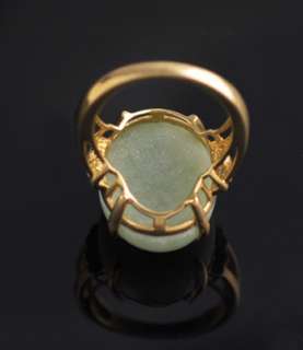 Cabochon Cabachon Green Jade Diamond 14k Gold YG Ring  