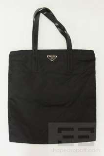 Prada Black Vela Nylon & Leather Trim Small Shopper Tote Bag  