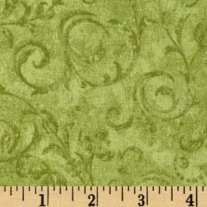  44 Wide Tidings Swirls Lime Fabric By The Yard: Arts 