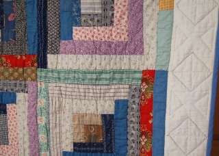 Large 30s Straight Furrows Log Cabin Antique Quilt  