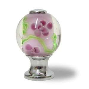  Handcrafted Art Glass Knob Pink Floral: Home Improvement
