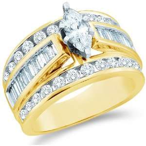   Channel Set Large Marquise , Round & Baguette Cut Diamond Ring (3.0