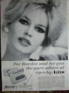 1962 Brigitte Bardot Photo AZIZA Eye Shadow Make up Cosmetic Ad  