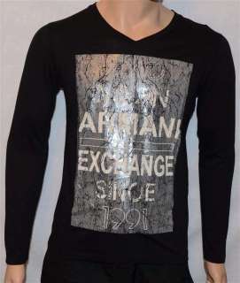 Armani Exchange V Neck T Shirt Shirt Long Sleeves BLACK  