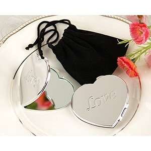  Love Heart Shaped Compact Mirror in Black Velvet Pouch 