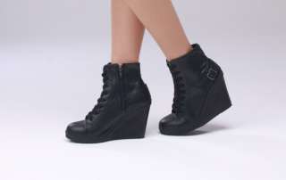   Wedge High Heels High Top Sneakers Tennis Shoes Black US5.5~8  