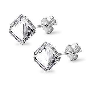   Stud Earrings   Clear Color Cube Swarovski Crystal   4 x 4mm Jewelry
