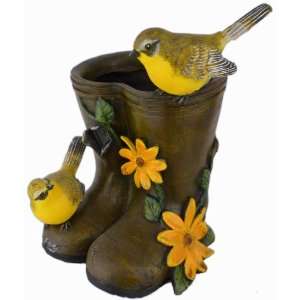  5.5 inch Yellow Bird Couple with Boots Container Décor 