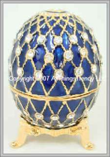 Egg Shaped Trinket Box / Keepsake Box w Swarovski Blue  