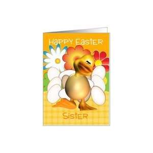  Sister Easter Card With Chick Eggs And Bright Flowers Card 