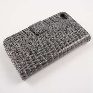  Gray Crocs Flip Leather Pouch for Iphone 4 & 4S Cell 