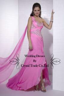 New Style Pink One Shoulder Prom Evening Dress Wedding Bridesmaid 