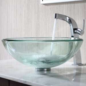    15100CH Clear 19mm thick Glass Vessel Sink and Typhon Faucet Chrome