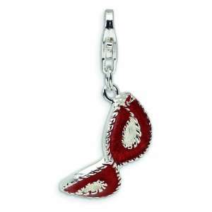  Sterling Silver Red Enameled Mask W/Lobster Clasp Charm 