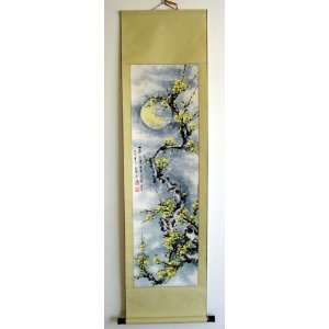  Chinese Watercolor Painting Scroll Yellow Plum Flower 