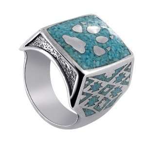   Silver Turquoise Gemstone Southwestern Band Ring Size 8 Jewelry