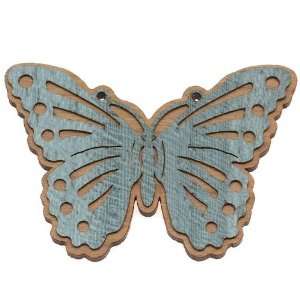  Cherry Wood Laser Cut Butterfly Pendant With Lt. Blue Stained 