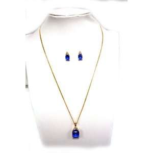  Emerald Cut Cobalt Blue Stone Necklace with Matching 