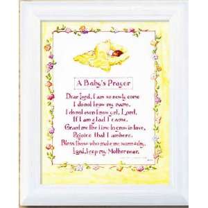 Baby Prayer Picture 10x 12 Antique White Frame Under Glass, Boxed