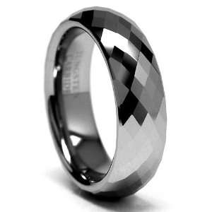    6MM Multi faceted Tungsten Carbide Wedding Band Ring: Jewelry
