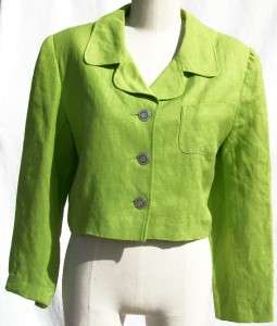 NY Sake linen Cropped Blazer/Jacket Sz 8 Lime Green  