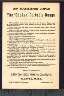 Shaker Ranges Taunton Iron Works foundry adv TRADE CARD  